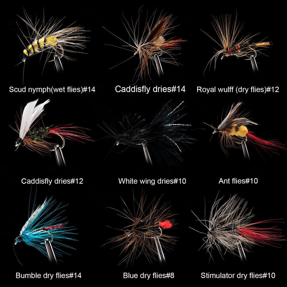 Dry and wet flies included in the kit