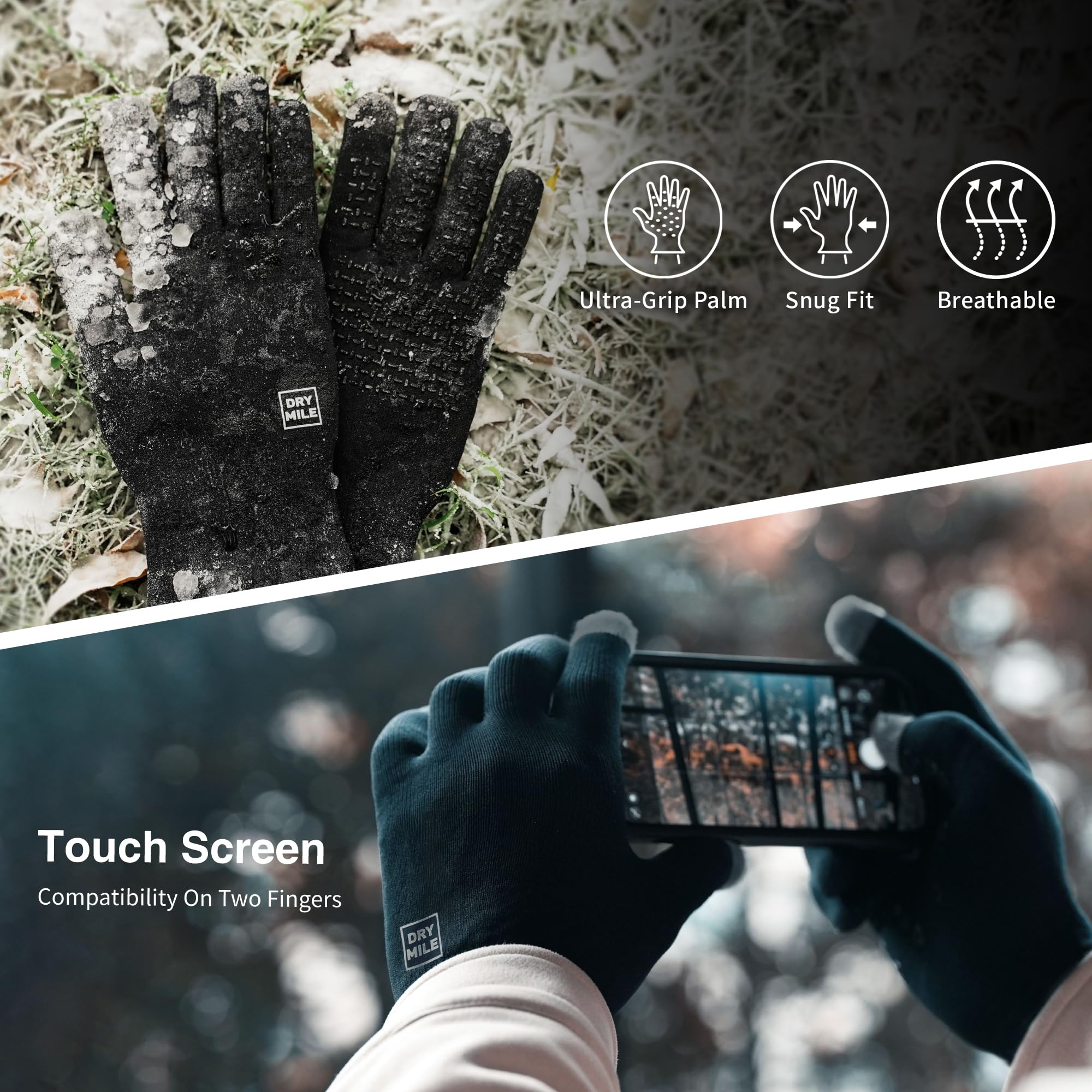DRYMILE Alpine waterproof gloves close-up of soft inner fleece for warmth and comfort.
