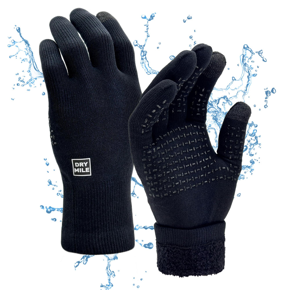 DRYMILE Alpine waterproof gloves front view in black showing snug warmth and grip.