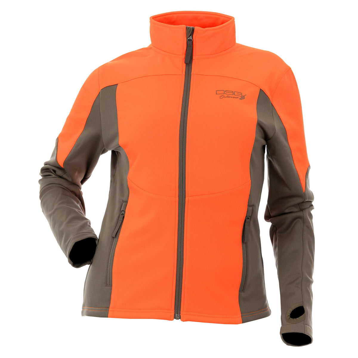 DSG Outerwear Upland Zip Up blaze orange, warm lightweight mid layer for outdoor activities.