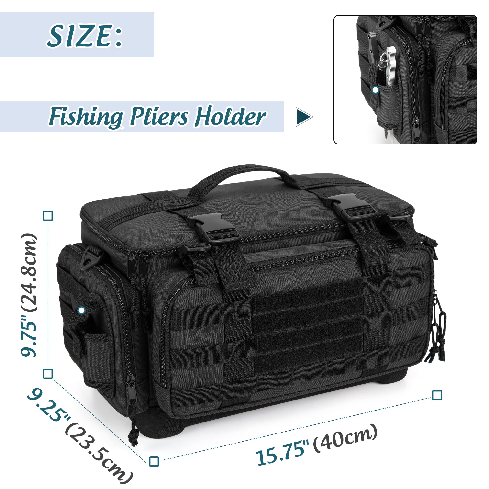 Internal and external pockets including side pockets and MOLLE webbing
