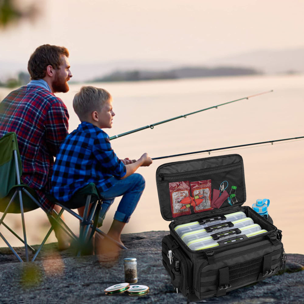 Open bag showing rod holder and inner compartments