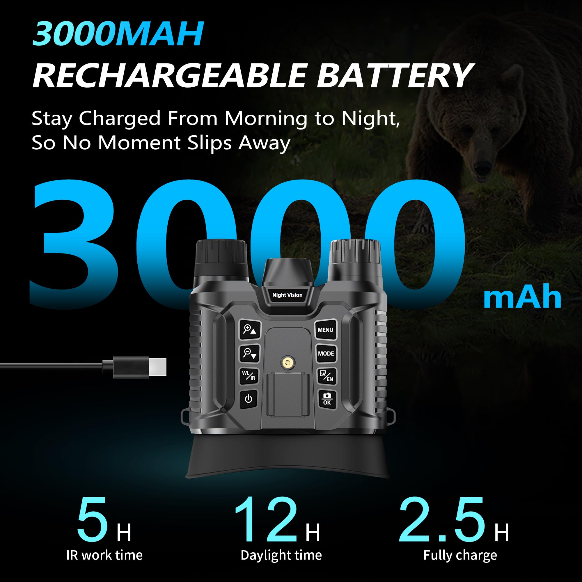 DSoon Night Vision Goggles 2.7-inch display with adjustable brightness