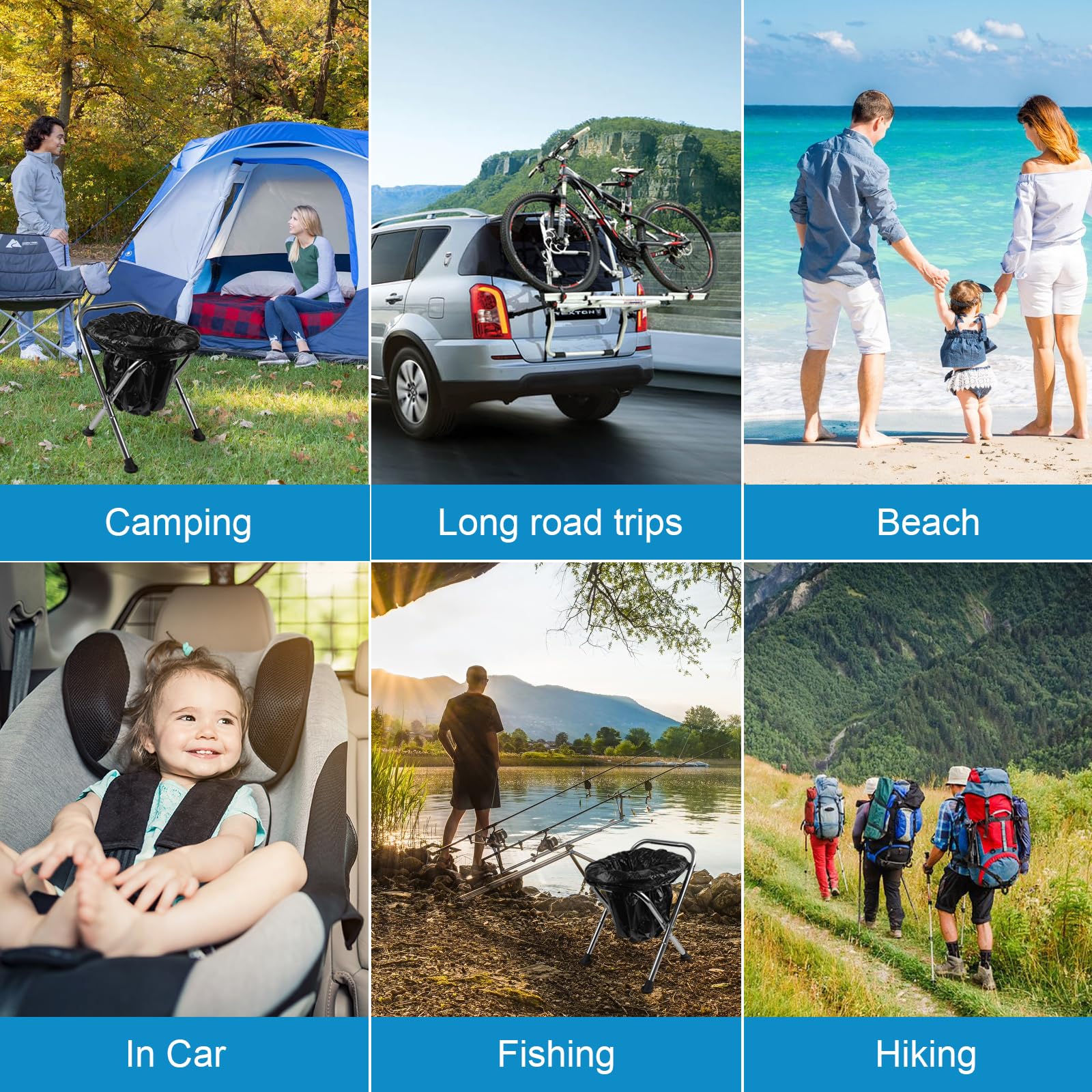 DSUWAZU compact portable toilet ideal for car trips and travel.
