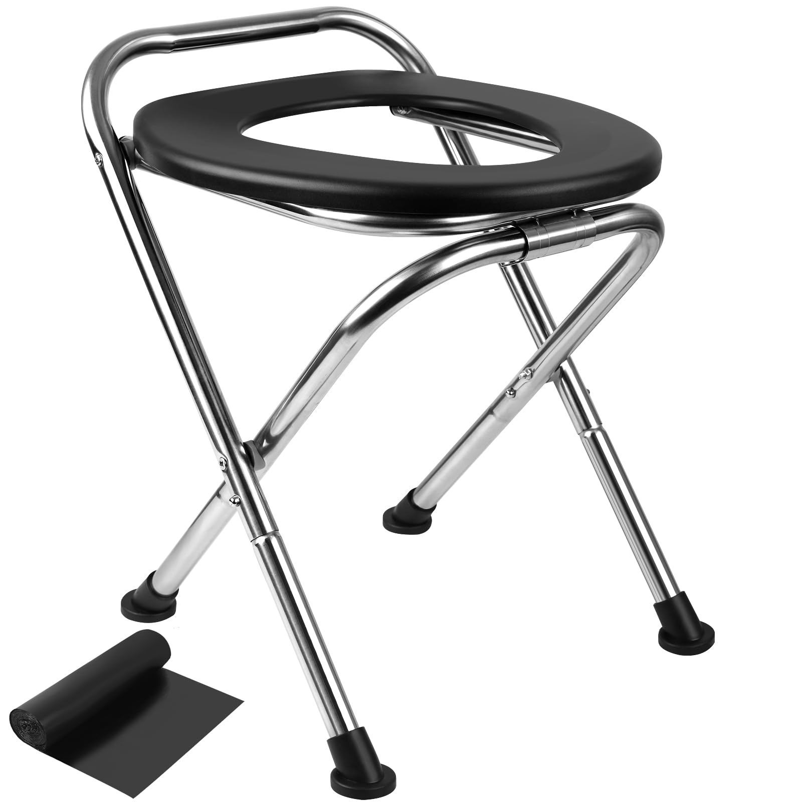 DSUWAZU stainless steel portable toilet folded black fits car storage and travel.