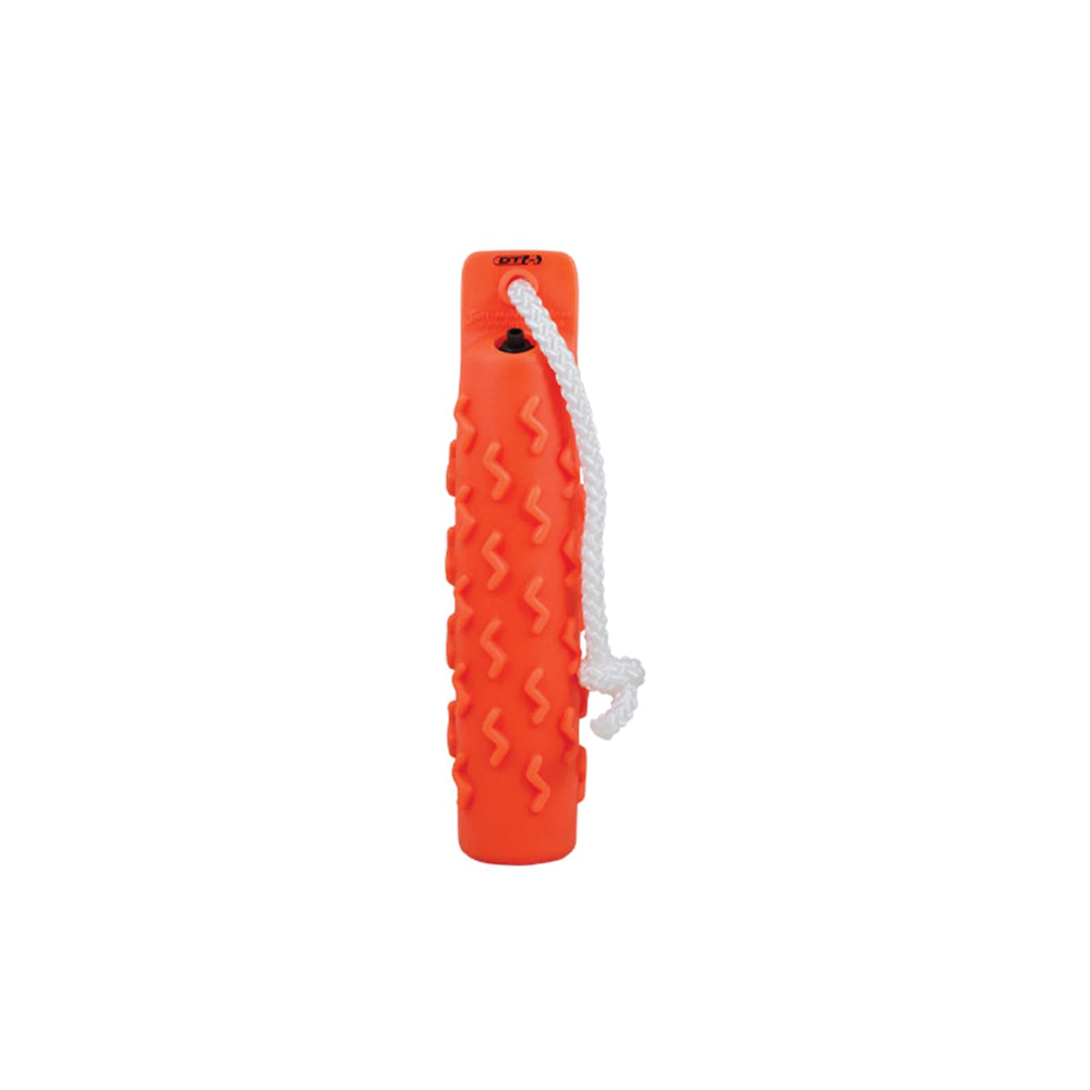 DT Systems Soft-Mouth Trainer small blaze orange shows gentle mouthing during fetch practice
