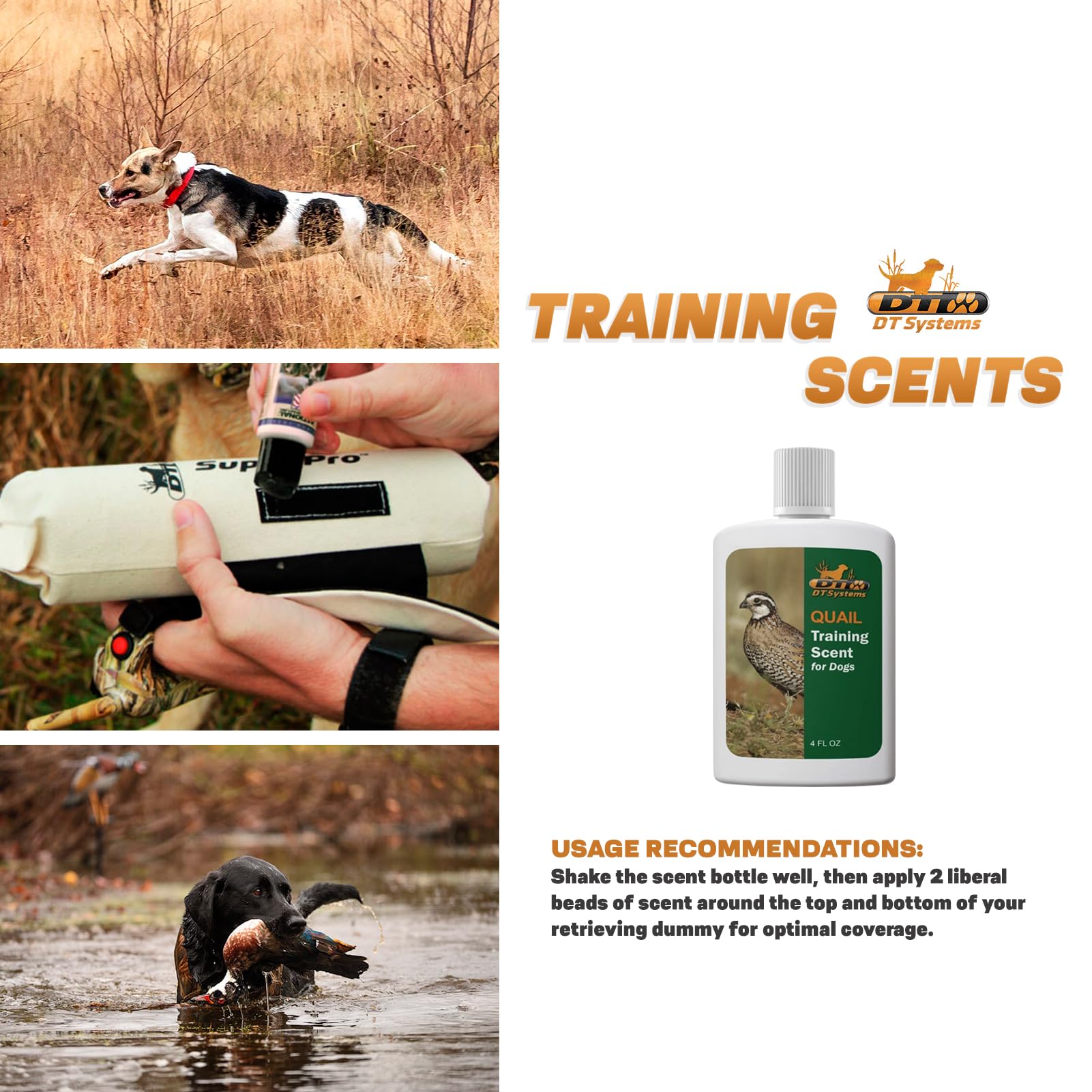 DT Systems Training Scent Dummy Drops adds precise coverage on dummies for effective scent trails.