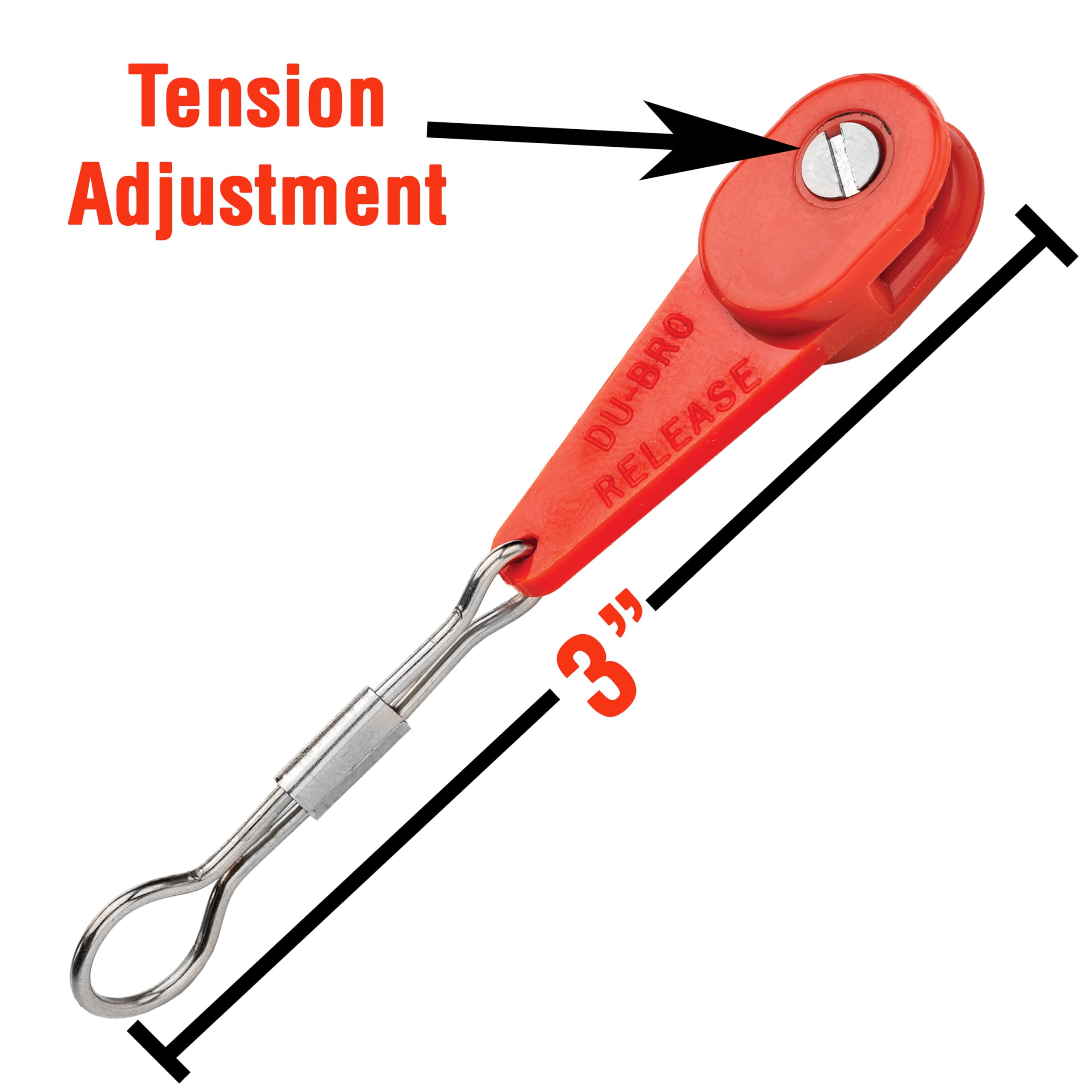 DU-BRO Fishing Downrigger Release red mounted on sliders for versatile planer board setups.