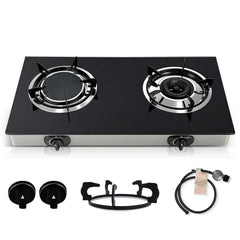 Dual Burner Propane Stove front view highlights compact portability for outdoor cooking