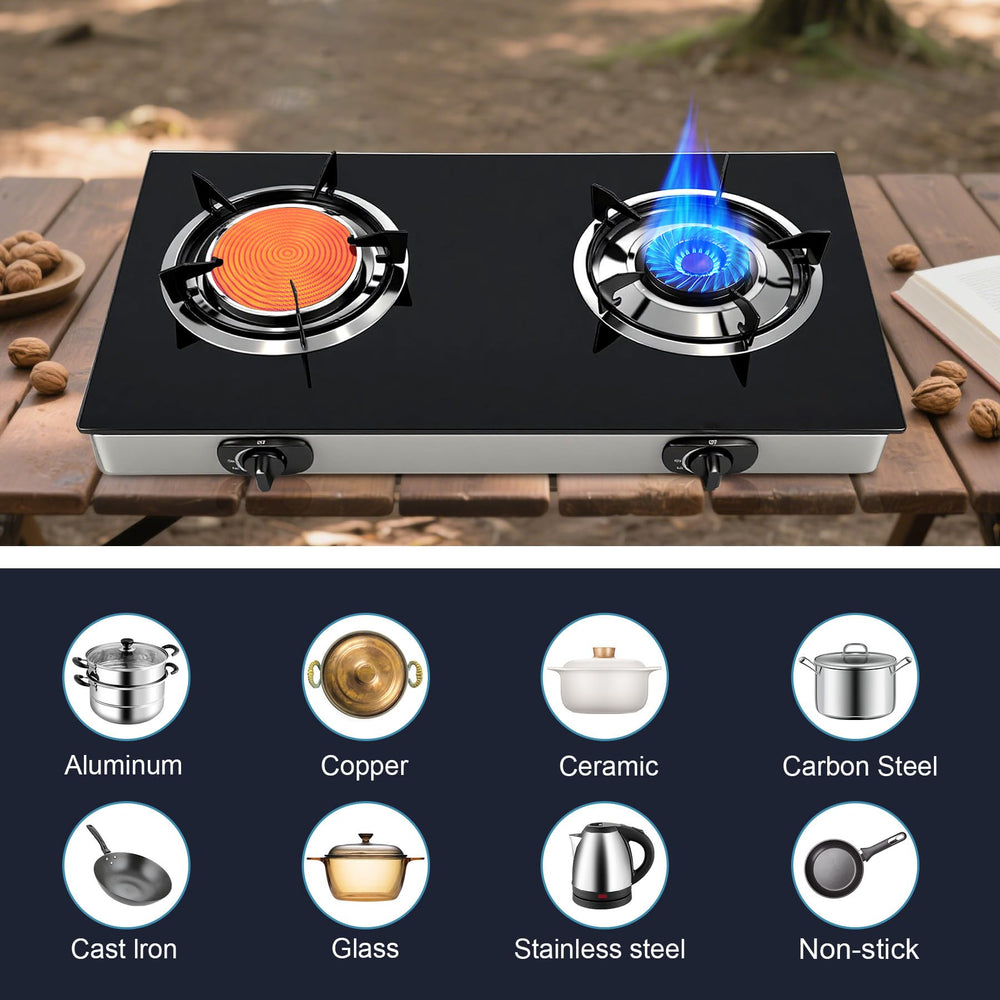 Dual Burner Propane Stove infrared burner emphasizes safer indoor and outdoor cooking