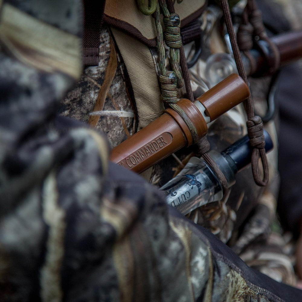 Duck Commander Gadwall Magnum call in water demonstrates loud, easy-to-use performance.