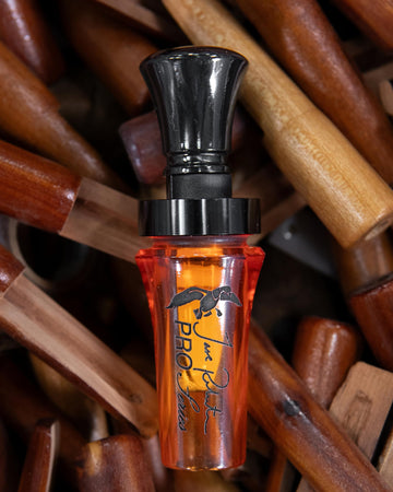 Duck Commander Jase Robertson Pro Series duck call double reed close-up demonstrates reliable performance.