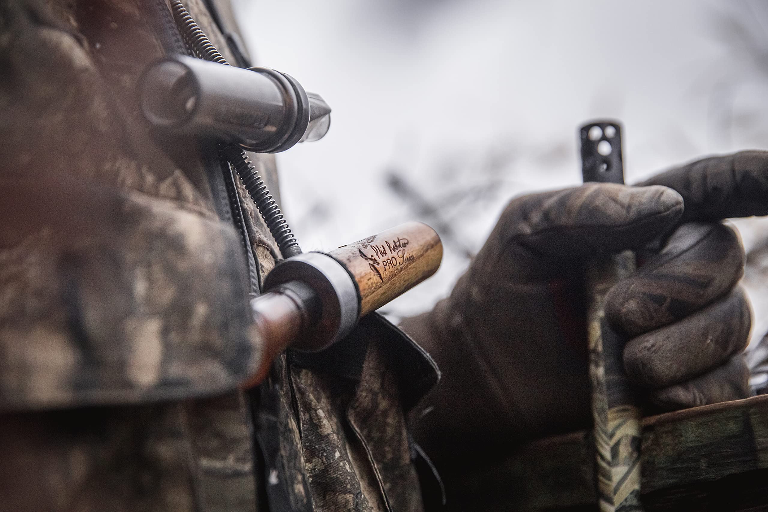 Duck Commander Phil Robertson Pro Series duck call barrel detail highlights durable oak construction.