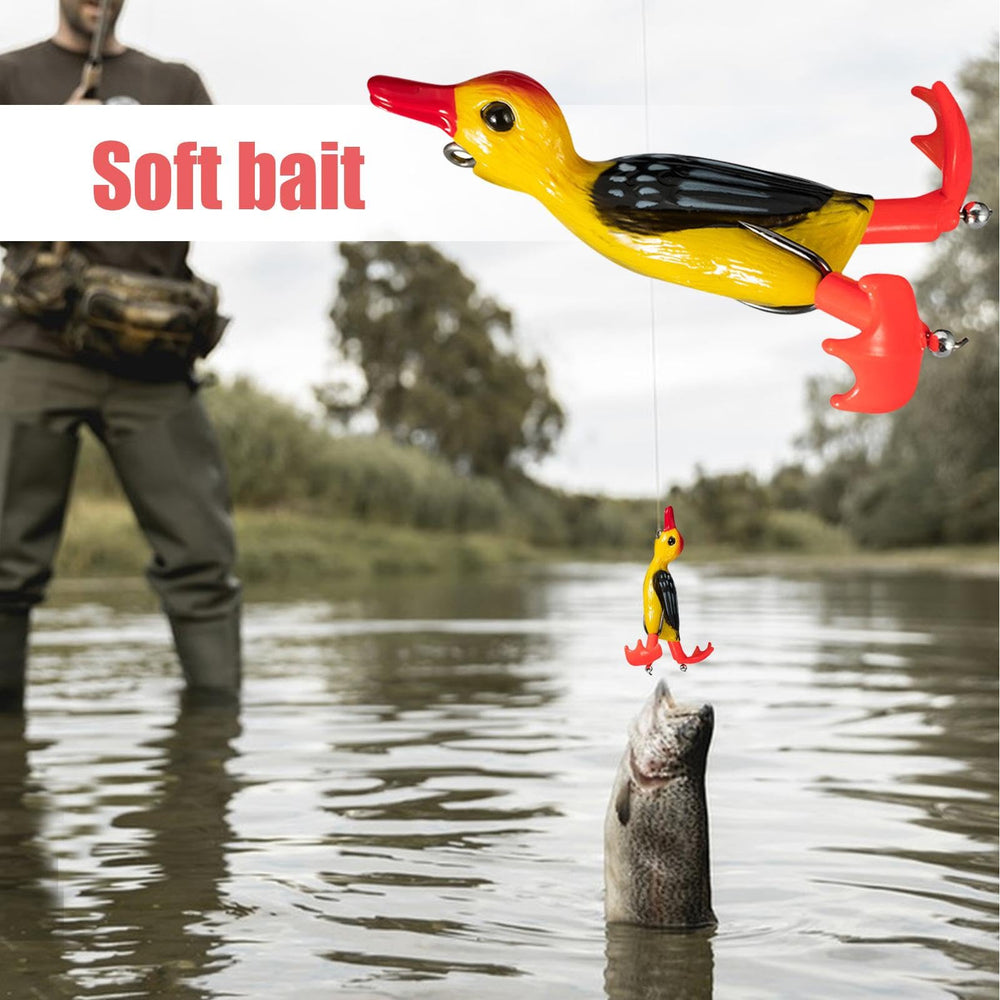 Duck fishing lure holographic eyes and reflective finish catch attention