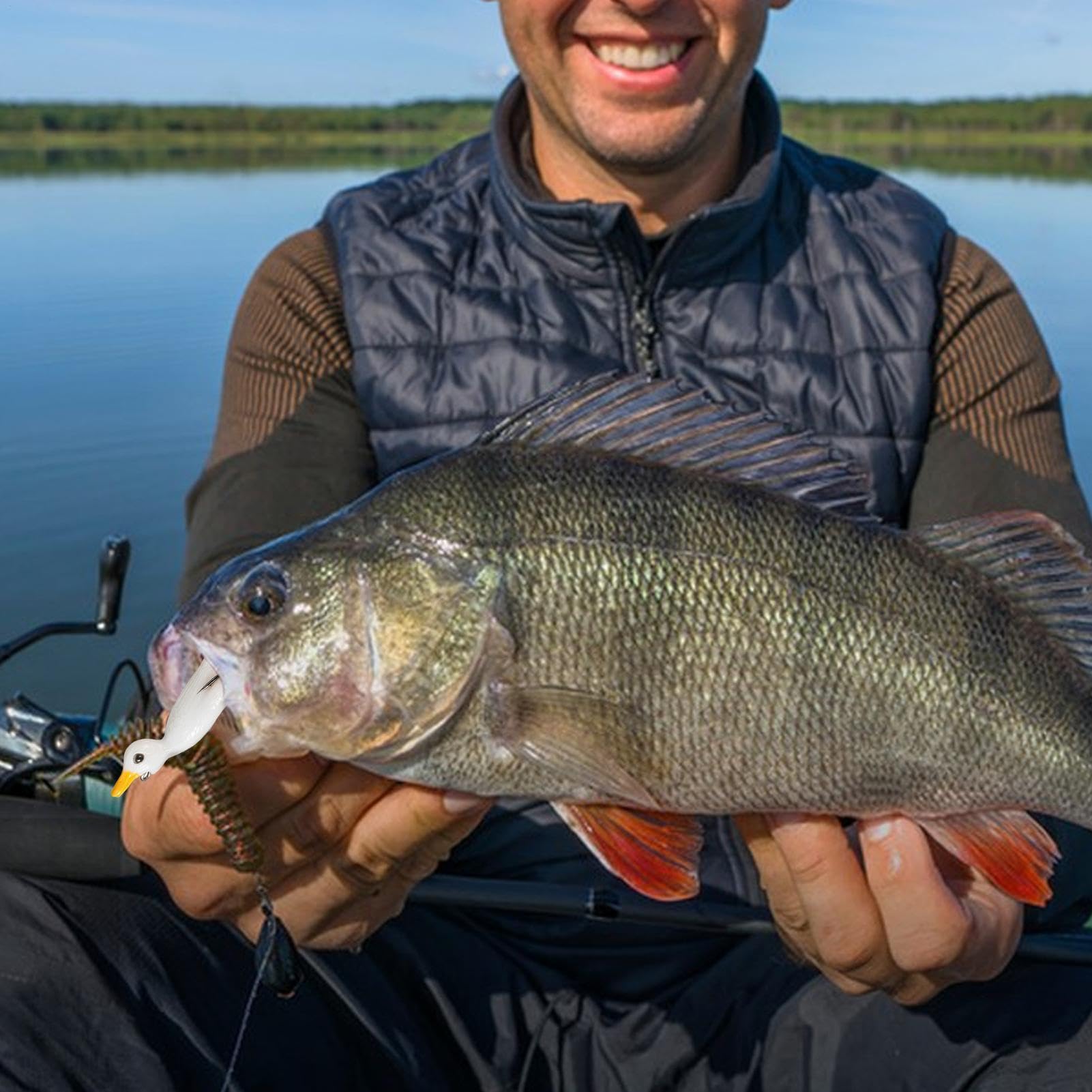 Duck Fishing Lure demonstrates swivel flippers rotating to create surface turbulence.
