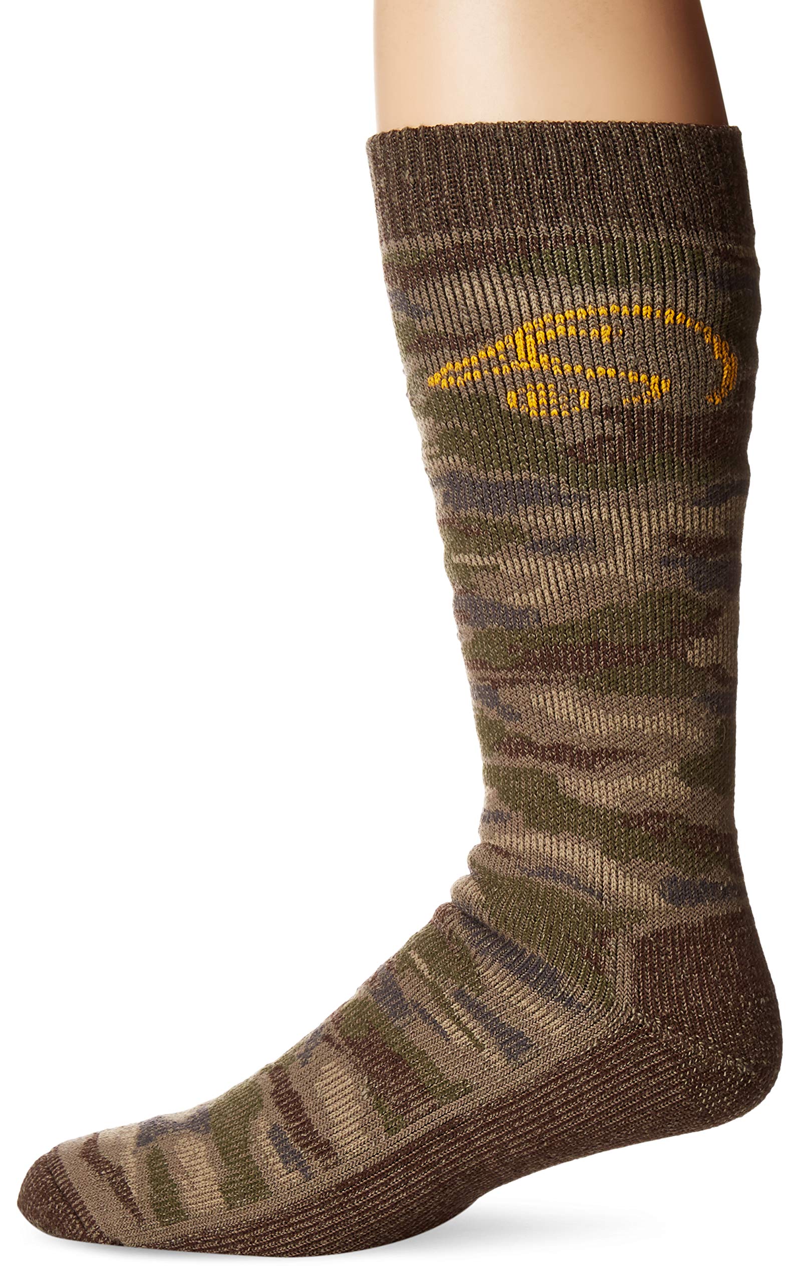 Ducks Unlimited tall merino camo boot sock with full cushioning for all-day comfort.