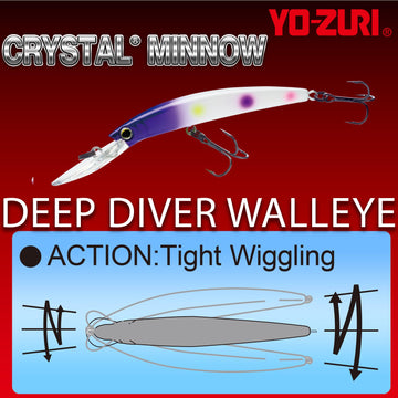Duel Crystal Minnow Deep Diver Walleye in-water action suggests effective trolling depth.