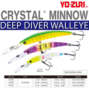 Duel Crystal Minnow Deep Diver Walleye side view shows painted finish and lifelike profile.