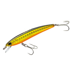 Duel Pins Minnow lure, front view in gold-black, strong casting and action