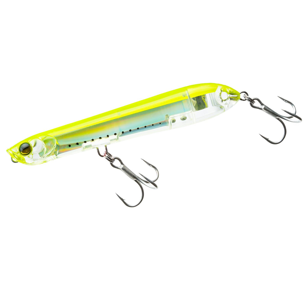 Duel Yo-Zuri 3D Inshore Pencil Popper front view in chartreuse showing balance and profile