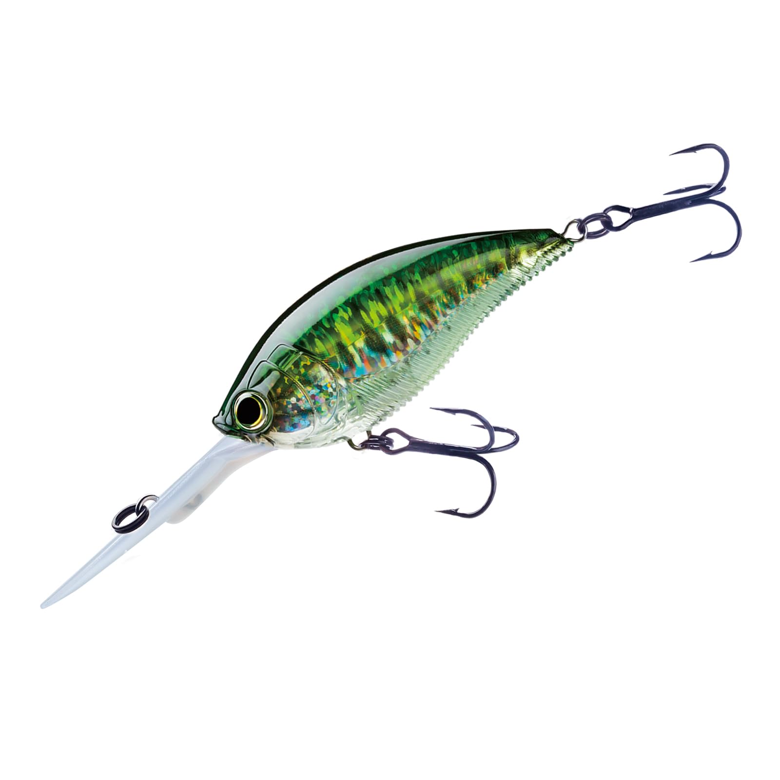 Yo-Zuri 3DB Deep Crank Baby Bass lure, front view, prism flash attracts bass.