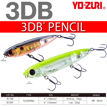 Duel Yo-Zuri 3DB Pencil side profile; balanced weight for smooth walking action