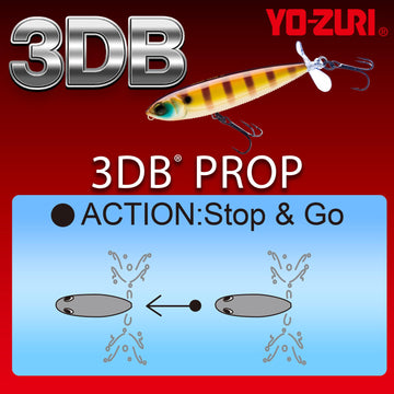 Duel YO-ZURI 3DB Prop lure on water showing buoyant surface action.