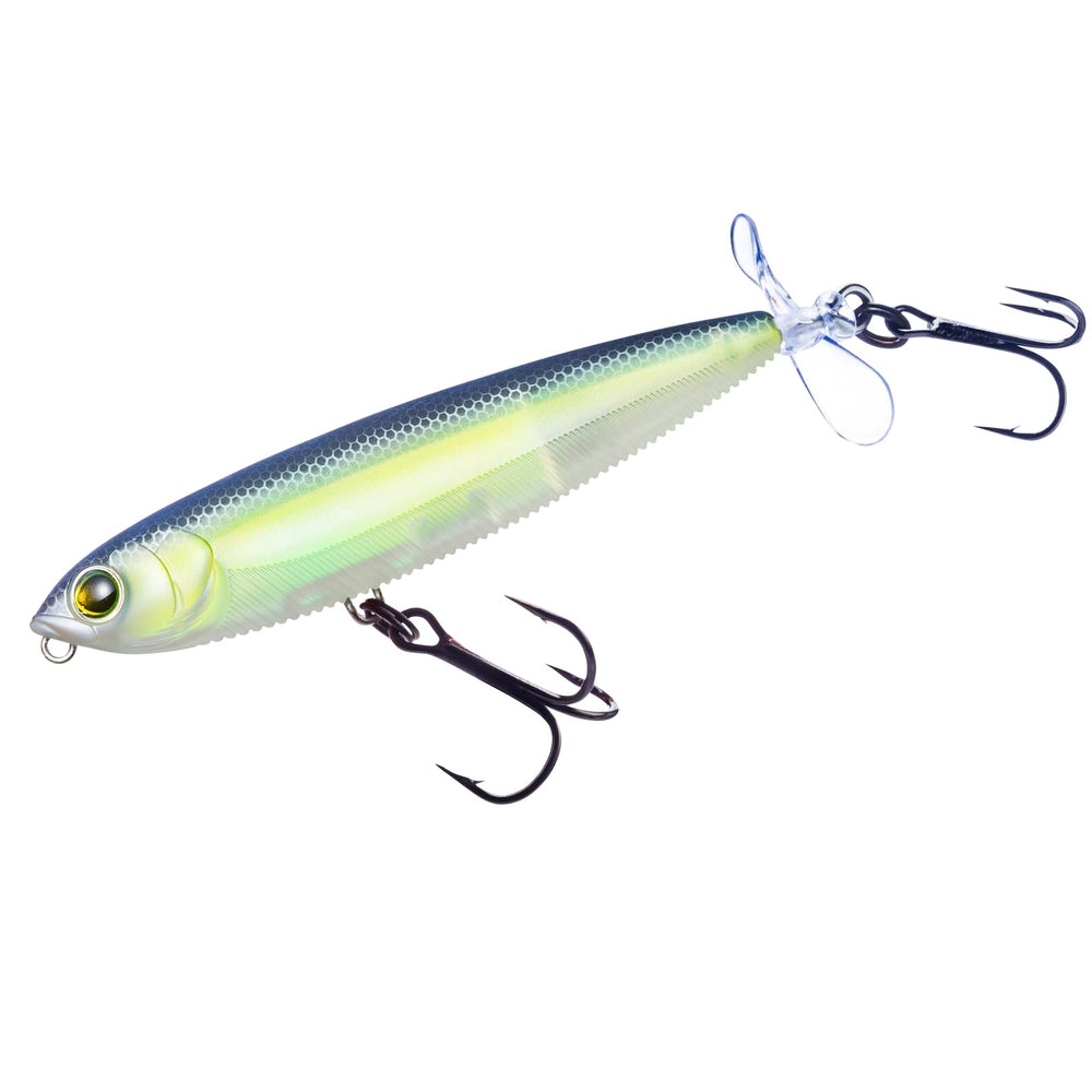 Duel YO-ZURI 3DB Prop Lure, 90mm matte ghost sexy shad, boosts topwater visibility and casting distance.