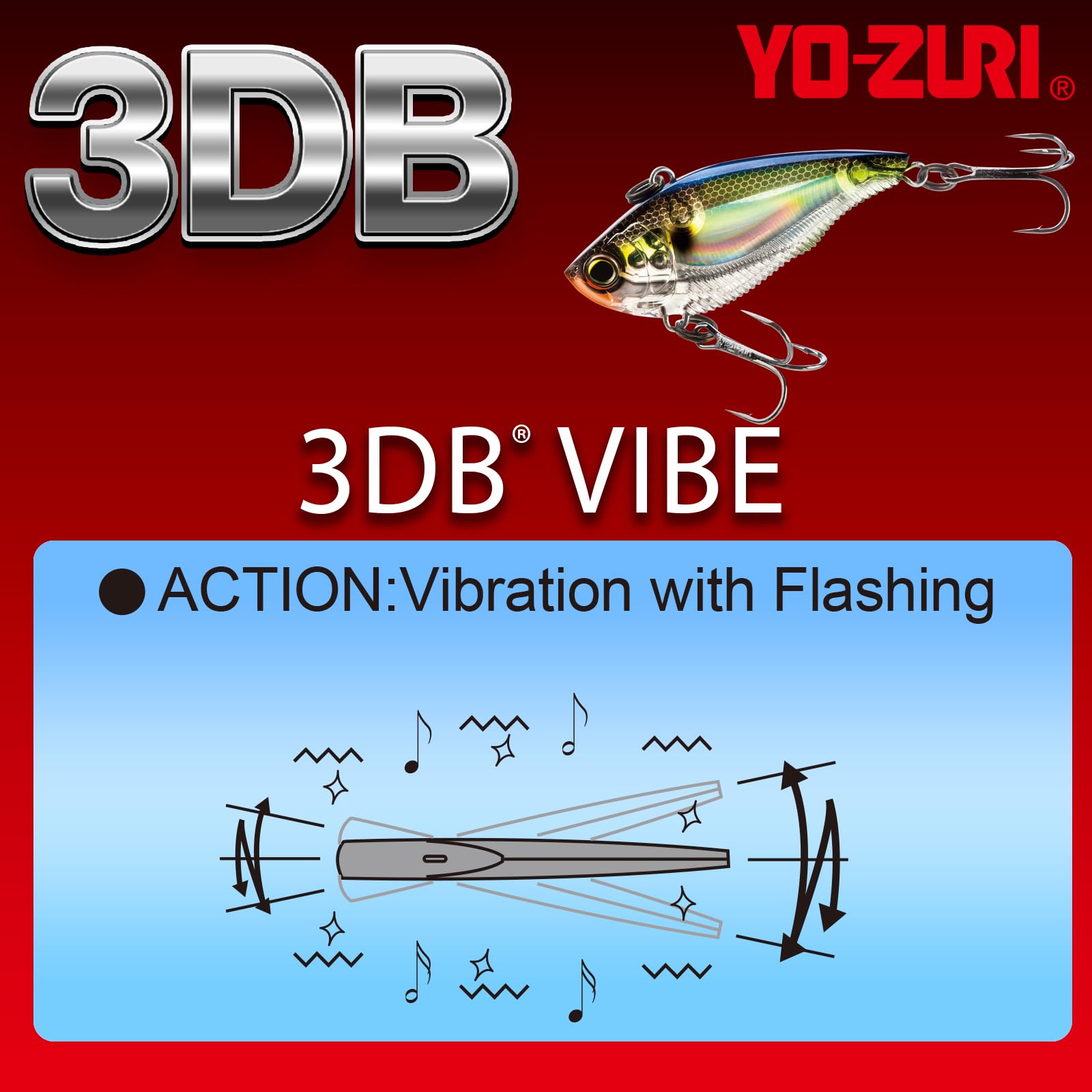 Yo-Zuri 3DB Vibe ribbed belly detail enhances lifelike wave motions for attraction.