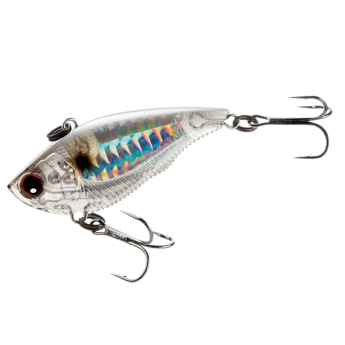 Yo-Zuri 3DB Vibe Prism Ghost Shad lure close-up with lifelike scales attracting gamefish.