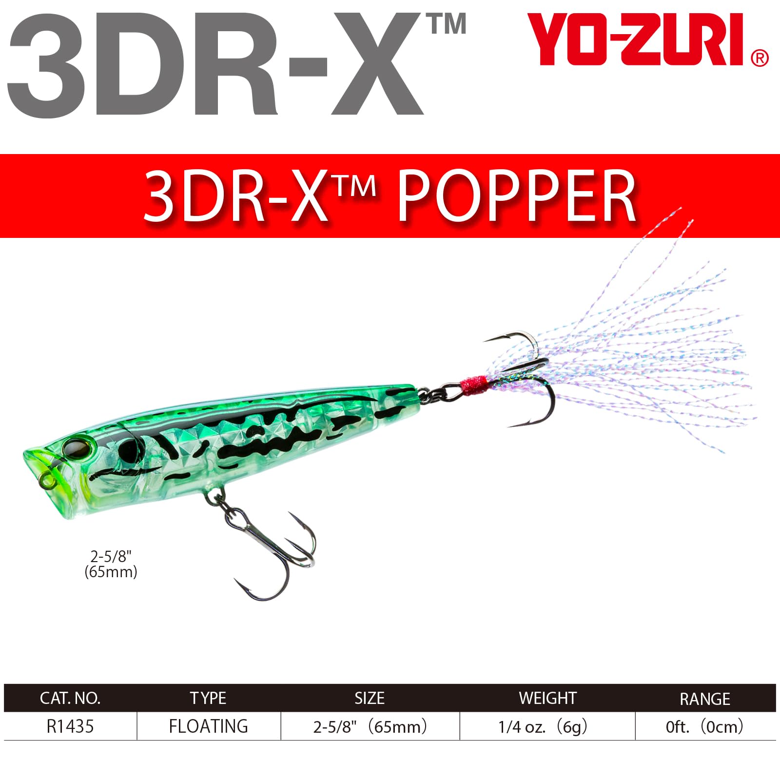 Duel Yo-Zuri 3DR-X Popper black nickel hooks detail durability.