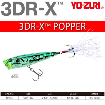 Duel Yo-Zuri 3DR-X Popper black nickel hooks detail durability.