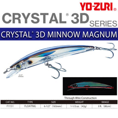 Yo-Zuri Crystal 3D Minnow with prism finish enhances surface flash for better visibility.