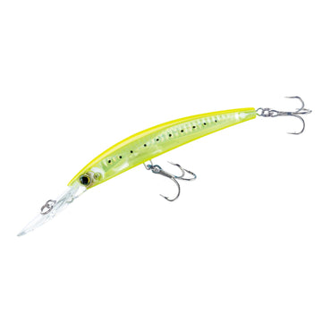 Duel Yo-Zuri Crystal 3D Minnow front view, chartreuse-silver finish boosts lure visibility