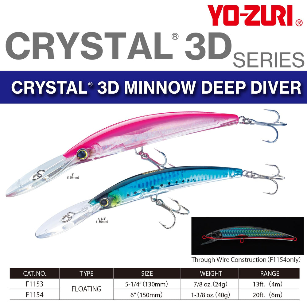 Duel Yo-Zuri Crystal 3D Minnow Deep Diver in-water action showcases lure's realistic darting
