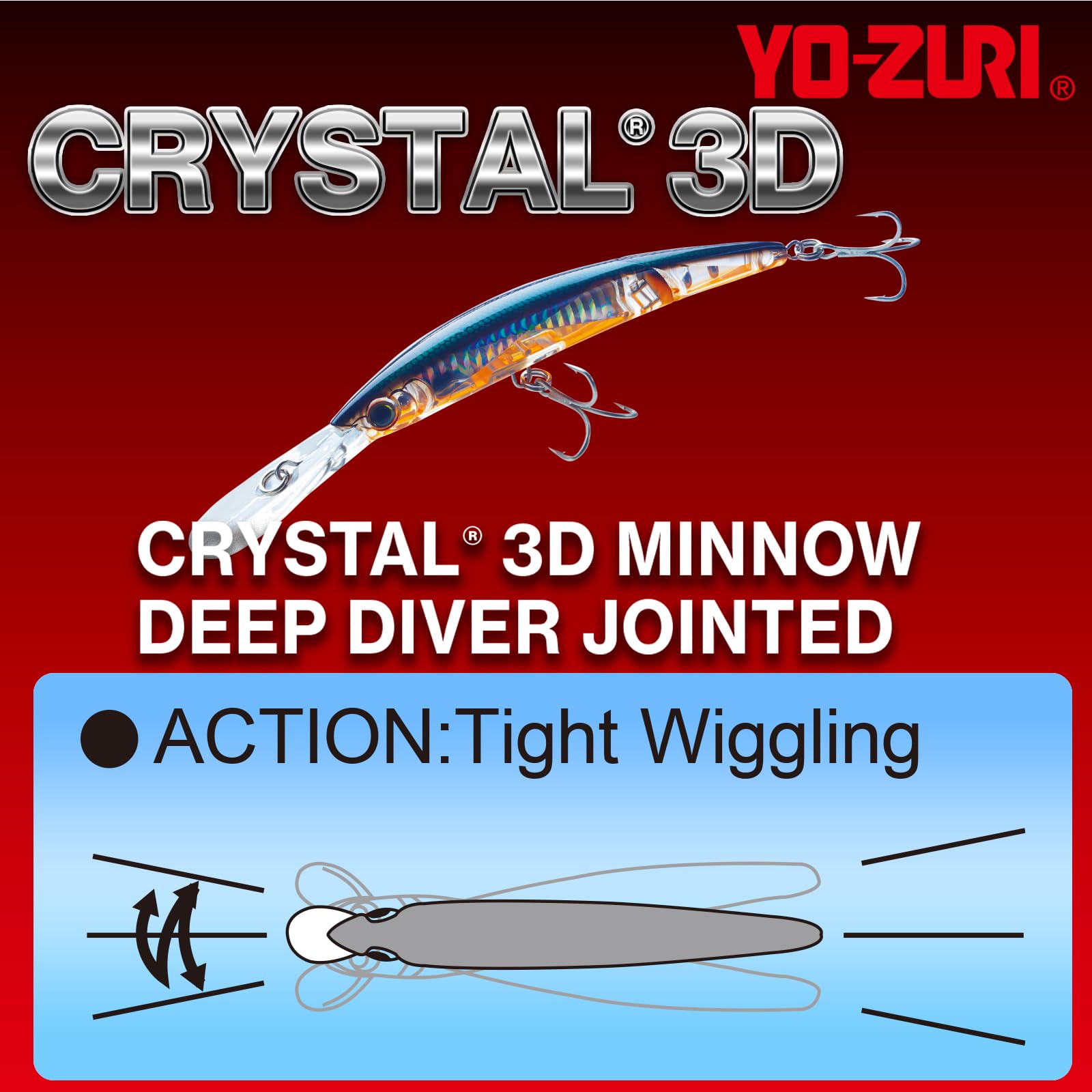 Duel Yo-Zuri Crystal 3D Minnow with prism finish and UV colors