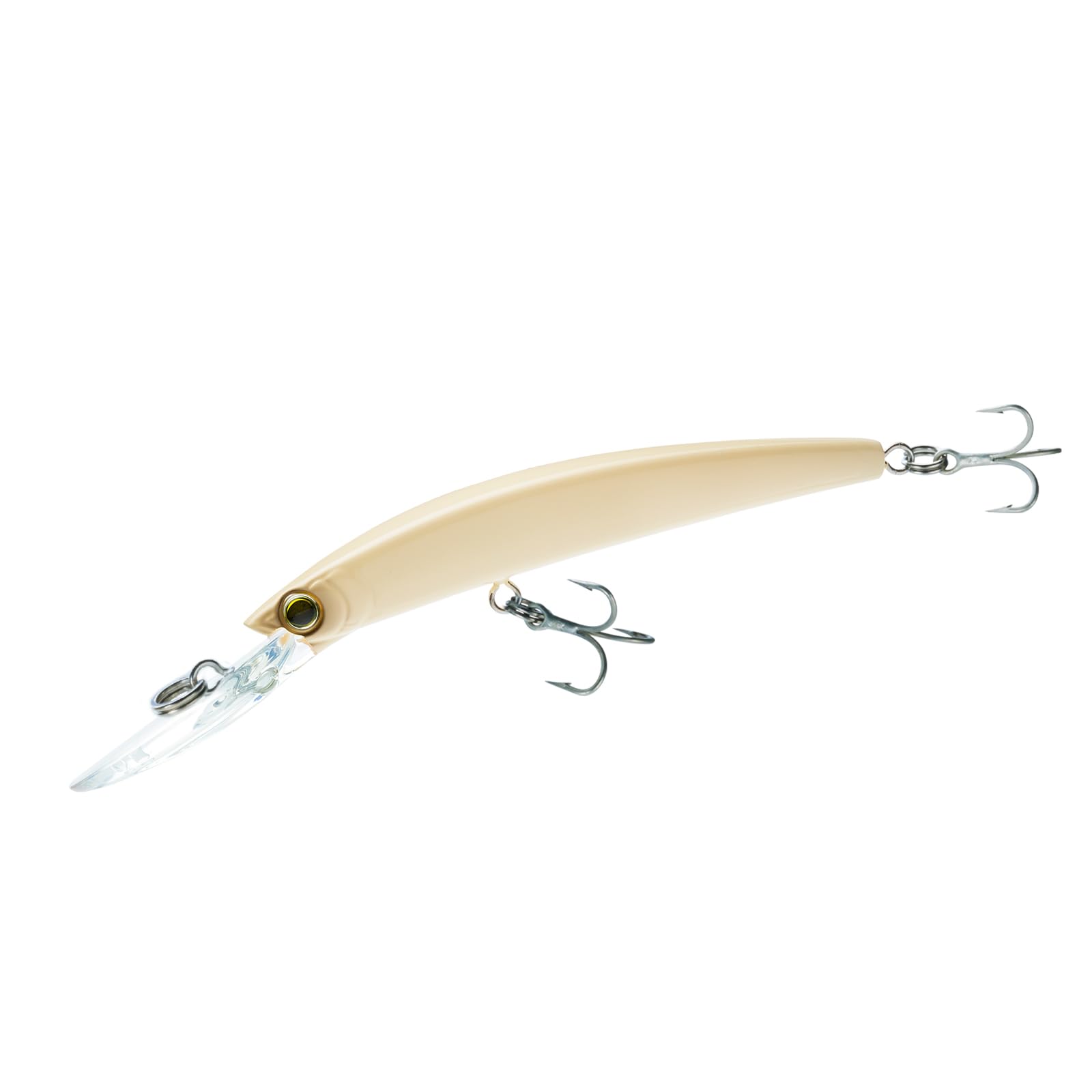 Duel Yo-Zuri Crystal Minnow Deep Diver bone side view with lifelike flash.