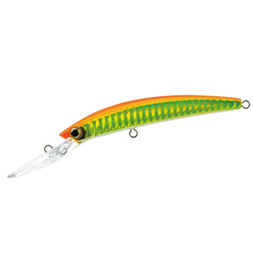 Duel Yo-Zuri Crystal Minnow deep diver orange back gold for subsurface trolling.