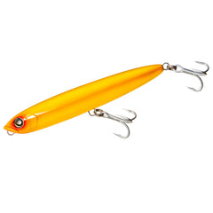 Duel YO-ZURI yellow floating lure front view showing gravity system for longer casts.