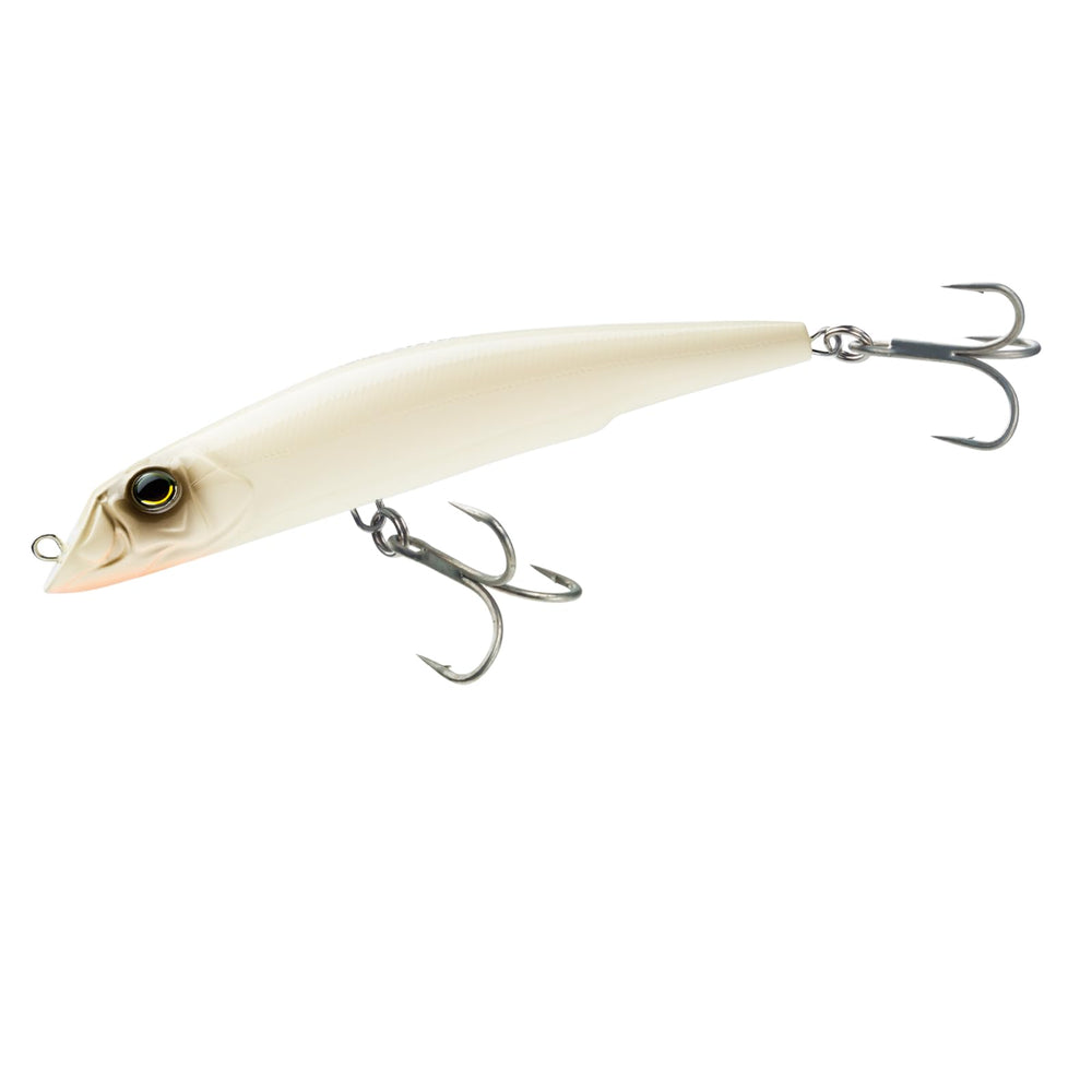 Duel Yo-Zuri Mag Darter bone lure 105mm shows long cast potential and bone color.