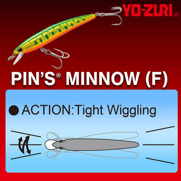 Duel Yo-Zuri Pins Minnow Floating Diver lure close-up on color pattern, boosting casting distance and strike zone reach.