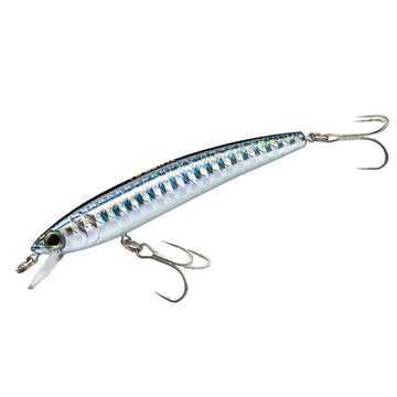 Duel Yo-Zuri Pins Minnow Floating Diver lure in silver and black, ideal for shallow water casting and retrieval.