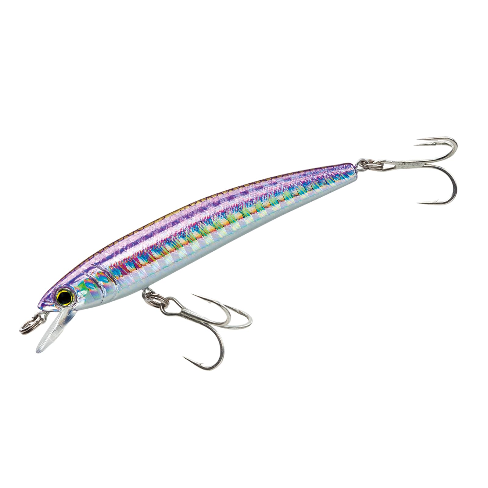 Duel Yo-Zuri Pins Minnow Purple 90mm lure ready for versatile casting in lakes.