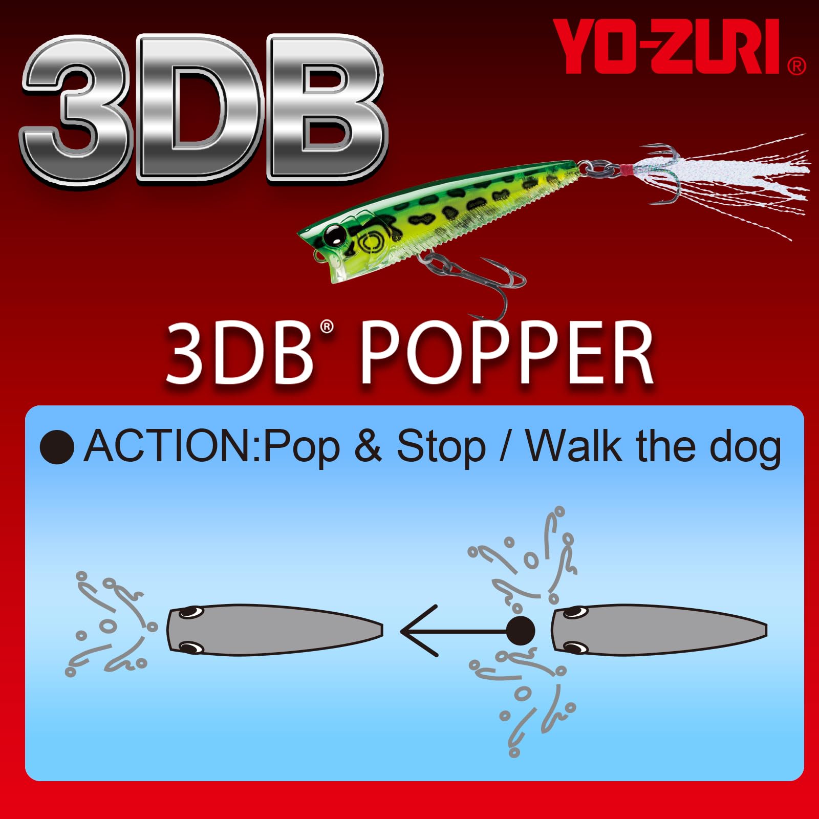 Duel Yo-Zuri R1101-BN 3DB Popper close-up reveals 3D prism finish and color durability