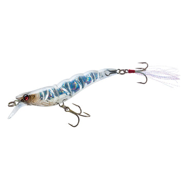 Duel Yo-Zuri R1161-HGS Crystal 3D Shrimp with prism finish attracts fish from afar.