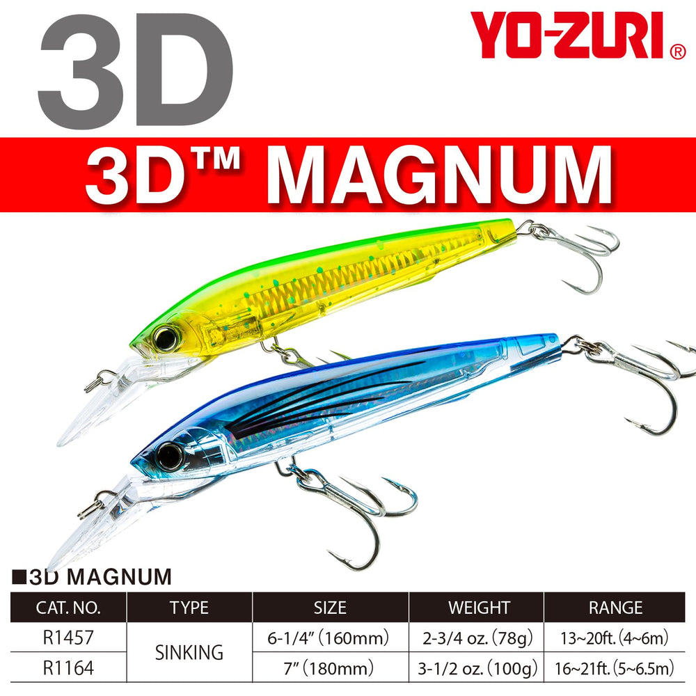 Duel Yo-Zuri 3D Magnum behind a planer for Wahoo and Tuna.