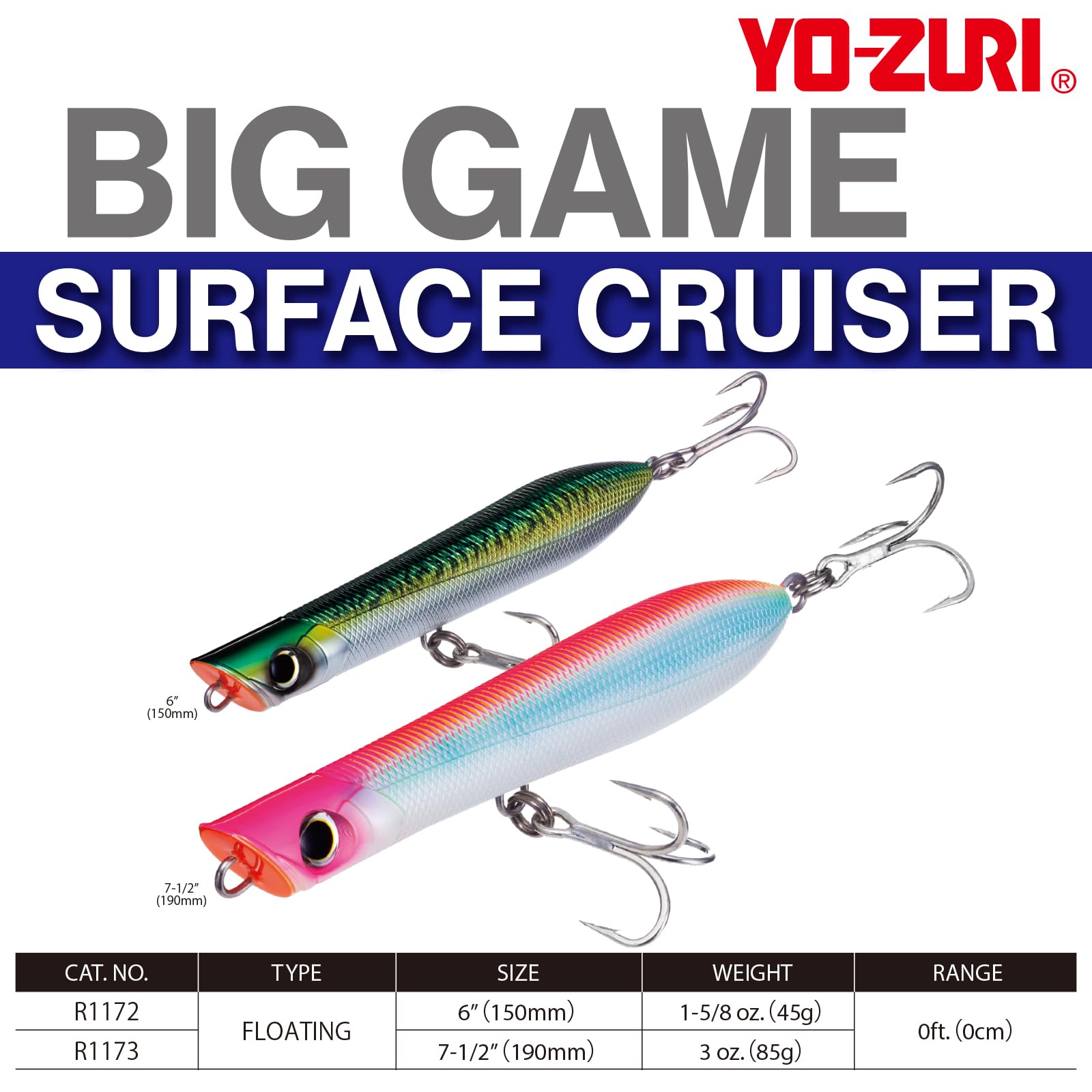 Duel Yo-Zuri R1172-CM through-wire construction and 3x treble hooks for durability