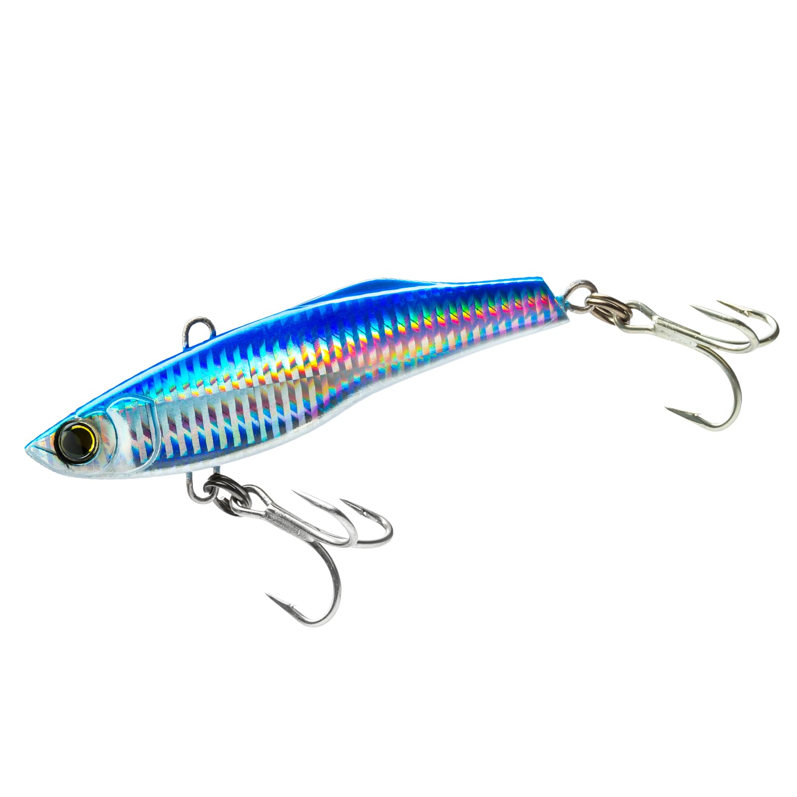 Duel Yo-Zuri R1303-CHB high speed vibe front view with holographic blue finish for increased visibility