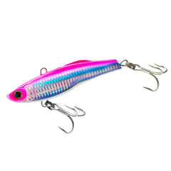 Duel Yo-Zuri R1303-CHPK high speed vibe front view in holographic pink attracts saltwater game fish