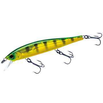 Duel Yo-Zuri R1355-NPC 3DB Jerkbait front view shows natural perch pattern for lifelike action.
